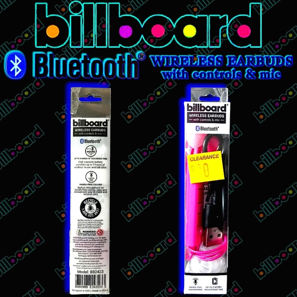Billboard Wireless Earbuds with Controls & Mic | Pink (Model BB2423) Bluetooth